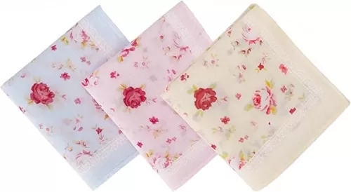HOULIFE Handkerchiefs for Women, Soft Cotton Red Rose Floral Printing Handkerchief Vintage Women Flower Hankies