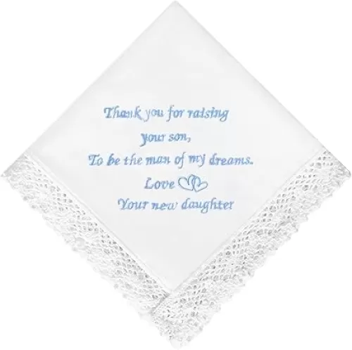 HOULIFE Wedding Handkerchiefs for Bride, Something Blue Wedding Brides Gift Embroidered Handkerchief with Lace Edges
