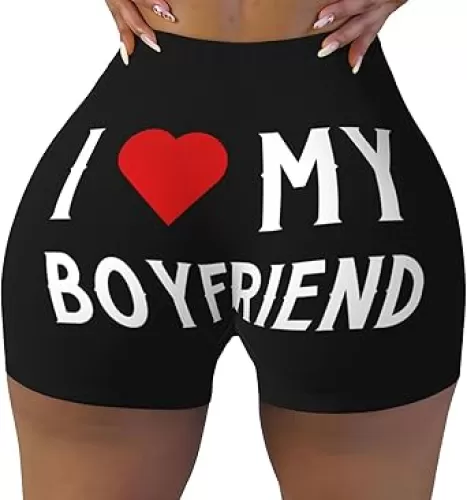 I Heart My Boyfriend Athletic Shorts for Women, Gym Workout Butt Lifting Yoga Biker Shorts Running Tennis Shorts,