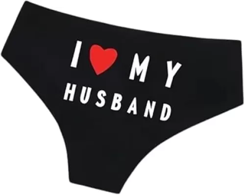I Love My Husband Panties, Ultra-Soft Comfy Intimates, Sexy Lingerie & Underwear for Women, Unique Heart Print Design, Black (Extra Large), Black/Red XL