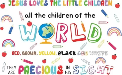 IARTTOP Jesus Loves The Little Children Wall Stickers Bible Verses Motivational Quotes Nursery Decals Colorful World School Supplies Wall Decor for Classroom Playroom Bedroom