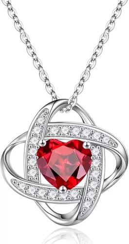 Iefil 925 Sterling Silver Love Knot Birthstone Necklace, Natural or Created Gemstone, Anniversary Birthday Gifts for Women, Jewelry Gifts for Wife Mom Girlfriend
