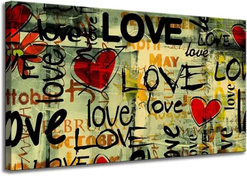 iHAPPYWALL Vintage Abstract Romantic Love Canvas Wall Art Love Heart Street Style Poster Print for Lovers Bedroom Home Wall Decoration Gift Ready to Hang 20x36inch