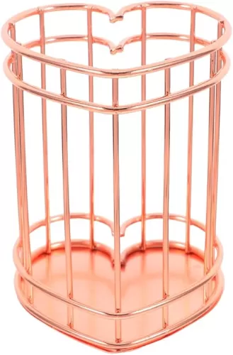 iplusmile Rose Gold Pen Holder, Metal Wire Pencil Holder for Desk, Make Up Brush Holder Heart Shape Iron Hollowed Pen Holders, Office and School Supplies