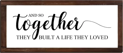 Jetec Together They Built A Life They Loved Sign 14 x 6.4 Inches Farmhouse Wall Decor Rustic Modern Framed Wood Hanging Plaque for the Home Love Signs Decorations (And So Together Style)