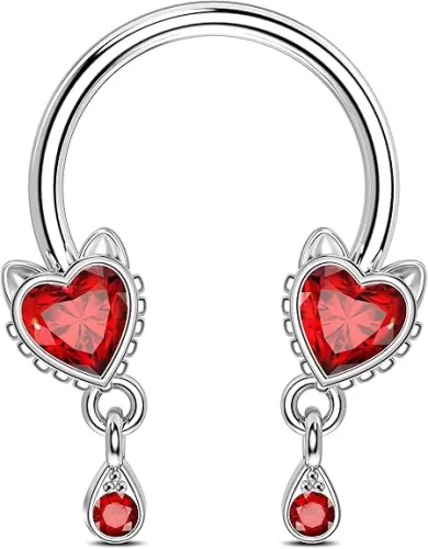 Jewseen 16G Heart Septum Ring Valentine’s Day Septum Jewelry Dangle CZ Septum Piercing Jewelry Red Cartilage Earring Surgical Steel Helix Daith Hoop Conch Piercing Jewelry for Women