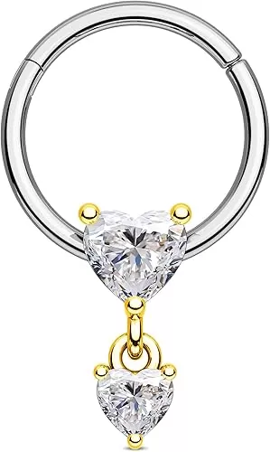 Jewseen 16G Septum Jewelry Heart Dangle Septum Rings Women 316L Stainless Steel Clear CZ Daith Earrings Helix Earrings Cartilage Tragus Earring Piercing Jewelry for Men