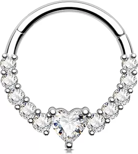 Jewseen 16g Septum Rings 316L Surgical Steel Heart Cartilage Hoop Earrings Daith Piercing Jewelry Tragus Helix Earrings for Women Men