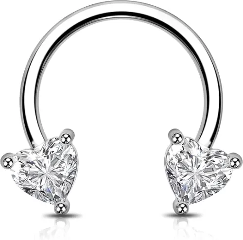 Jewseen Heart Septum Ring 16g Clear CZ Jewelry for Daith, Cartilage, Helix, Nose, Conch, Tragus Piercing - Hoop Earring for Women Men