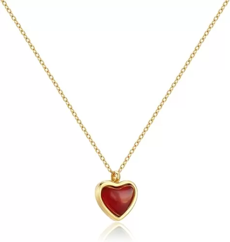 Joxevyia Carnelian Crystal Heart Necklace Raw Stone Healing Crystals Dainty Heart Gemstone Gold Pendant Necklace Anniversary Birthday Valentines Gift for Her