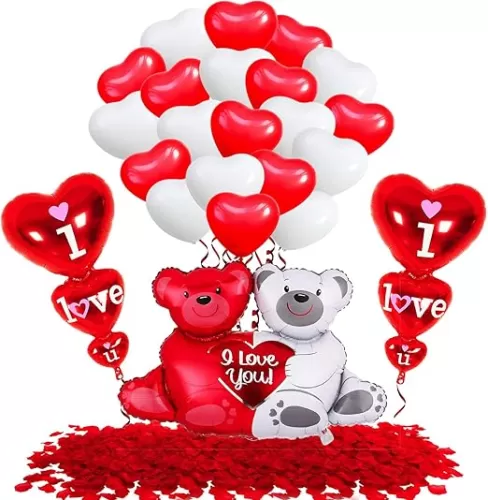 KatchOn, Big Teddy Bear Balloons Set - 40 Inch, Pack of 24 | Pack of 2000 Red Rose Petals | I Love You Balloons for I Love You Decorations | Romantic Decorations Special Night | Heart Decorations