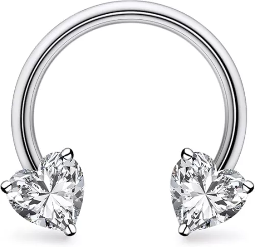 Kridzisw F136 Titanium Heart CZ Septum Ring 16G Septum Piercing Jewelry Horseshoes Earrings Rook Daith Earrings Tragus Earring Hoop Cartilage Earring Helix Piercing Jewelry for Women Men 8mm 10mm