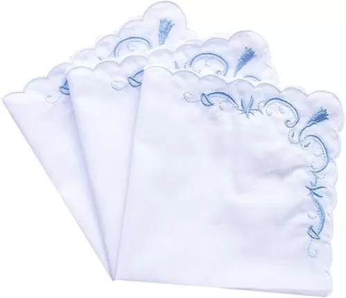 LACS Womens Embroidered Floral Cotton Lace Handkerchiefs White Hankies Pack