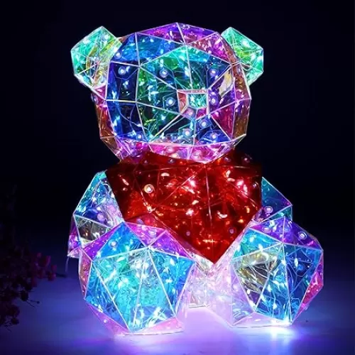 LED Teddy Bear Night Light, Desktop Teddy Bear with Red Heart, Colorful Glowwing Lights for Indoor Decorations Teddy Night Light for Girls