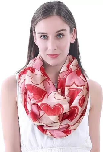 Lina & Lily Valentine's Day Love Heart Print Women's Infinity Scarf Lightweight