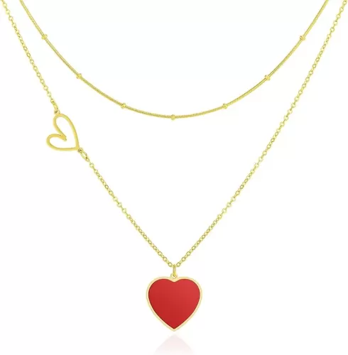 Linawe Layered Choker Heart Pendant Necklace for Women Trendy, Gold/Silver/Rose Gold Chain Stainless Steel Stacked Necklaces, Double Heart Necklace Y2K Preppy Jewelry
