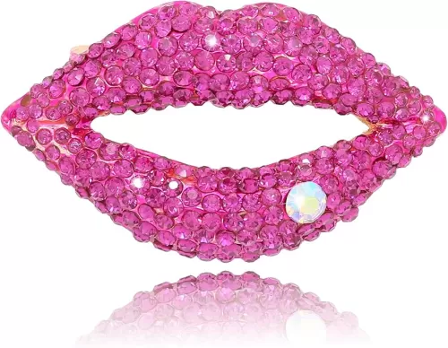 Lips Shape Rhinestone Brooches Sexy Elegant Red Pin Brooch for Women Gifts