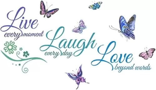 Live Laugh Love Inspirational Quotes Wall Decals Butterfly Motivational Lettering Positive Sayings DIY Sticker Vinyl Art Mural for Bedroom Living Room Nursery Decor(Blue)