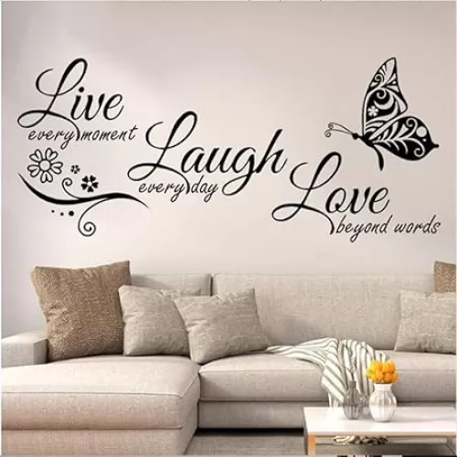 Live Laugh Love Wall Decal Art, Vinyl Live Every Moment Laugh Every Day Love Beyond Words Wall Decor Stickers Motivational Quotes for Bedroom, Removable Wall Sign Mural DIY Home Decoration(13.8Wx30L)
