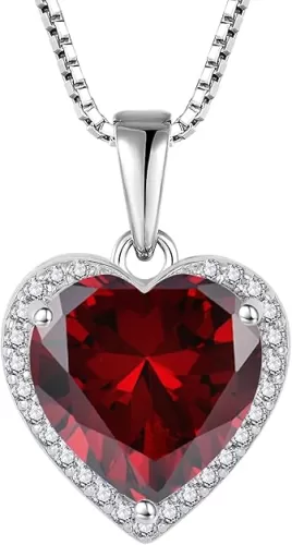Love Heart Necklace 925 Sterling Silver Simple Halo Solitaire Pendant Birthstone Jewelry for Women