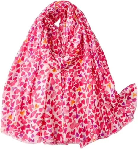 Love Heart Print Women's Scarf Shawl Wrap for Women Fashion Pink Scarves for Spring Summer Fall Winter