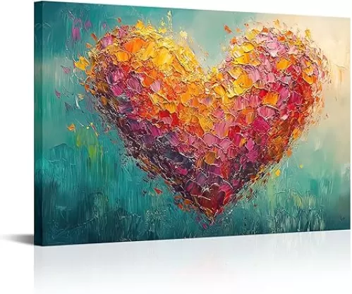 LoveHouse Abstract Colorful Textural Heart Painting Canvas Wall Art Romantic Love Heart Picture Prints Artwork for Home Decor (40cmx60cm)