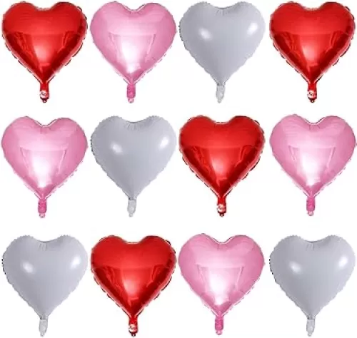 Lovoir 12 Pcs Red Heart Shape Foil Mylar Balloons 18 Inch Love Balloons for Valentine