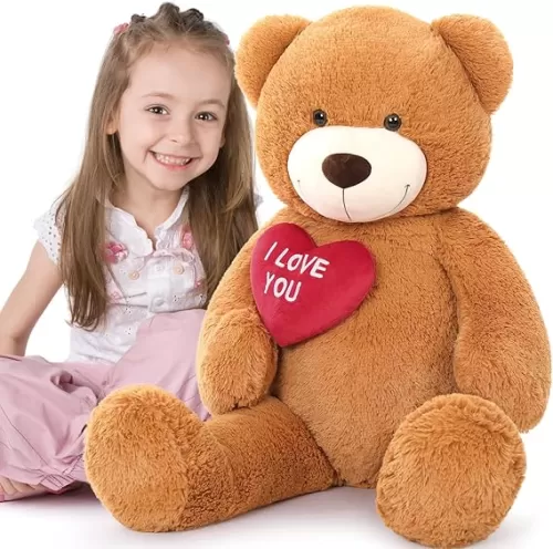 MaoGoLan Big Teddy Bear with I Love You Red Heart, 36" Cuddly Large Teddy Bear Gift for Kids, Boyfriend, Girlfriend.Wife, Dark Brown