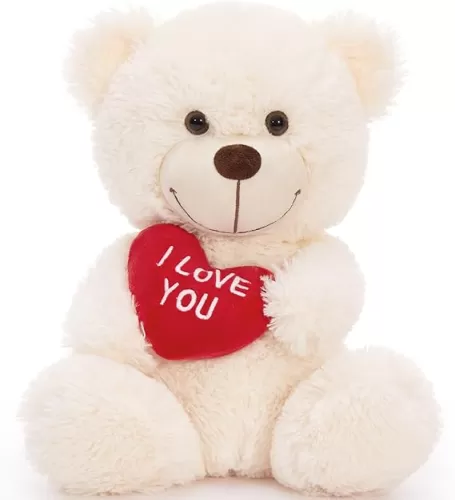 MaoGoLan Small Teddy Bear with Red Heart, I Love You Valentines Teddy Bear Stuffed Animal White, Velvet Red Heart Bear Gift for Kids, Girlfriend, Wife, 12"