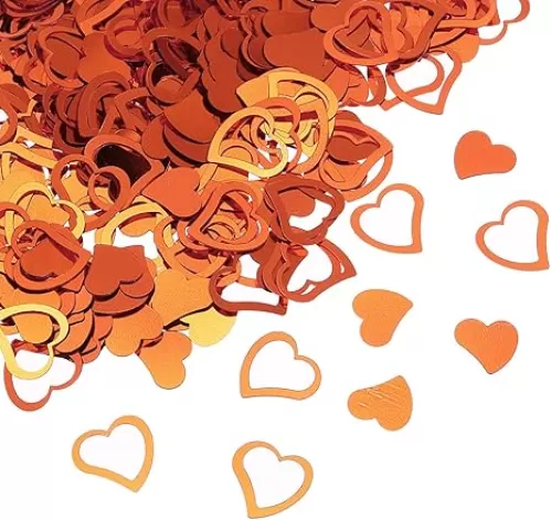 MECCANIXITY 1200Pcs Heart Confetti Glitter Confetti Table Confetti Decor for Party Wedding Festival Decorations, 0.5x0.6Inch, 0.4x0.4Inch, Orange