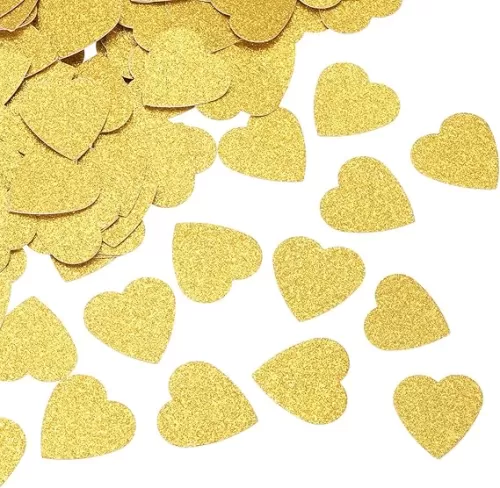 MECCANIXITY 250Pcs Heart Confetti Glitter Confetti Table Confetti Decor for Party Wedding Festival Decorations, 1.18x1.18Inch, Gold