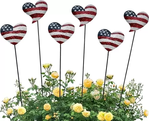 Metal American Flag Garden Stake Set of 6, USA Yard Sign Lawn Decoration Indoor Outdoor Patriotic Decor for July 4th Independence Day Memorial Day Party (Heart)