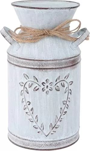 Metal Milk Jug, 7.66in Heart-Shaped Arrangement Vase, Vintage Floral Plant Bucket for Dry Arrangements, Home, Christmas, Wedding Table Centerpieces
