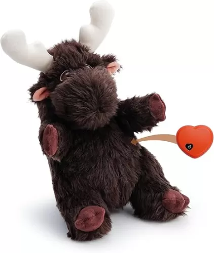 Moose Heart Beat Dog Toy for Puppy - Soft Plush Stuffed Animal Dog Pal with Heartbeat for Puppy Small Medium Large Breed, Ideal for Comfort & Anxiety Relief - Small