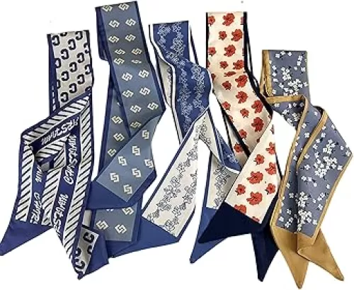 NCDUANSAN Retro small silk scarf girl heart spring and summer narrow ribbon headband headband bag long scarf headdress
