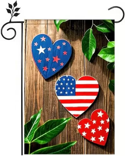 Patriotic 4th of July American Hearts Garden Flag 12x18 Inch Double Sided for Outside Small Independence Day Welcome Love Heart Yard Outdoor Decoration Yard