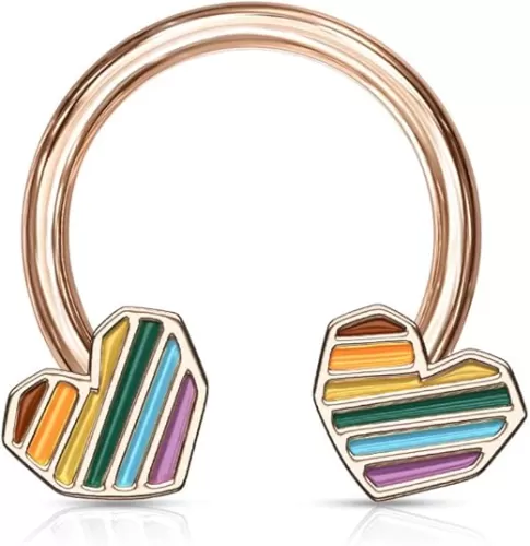 Pierced Owl - 16GA 316L Stainless Steel Rainbow Heart Ends Septum Cartilage Horseshoe Barbell