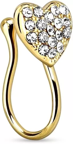 Pierced Owl - 17GA Heart with Gems Clip On Fake Non No Piercing Nose Ring