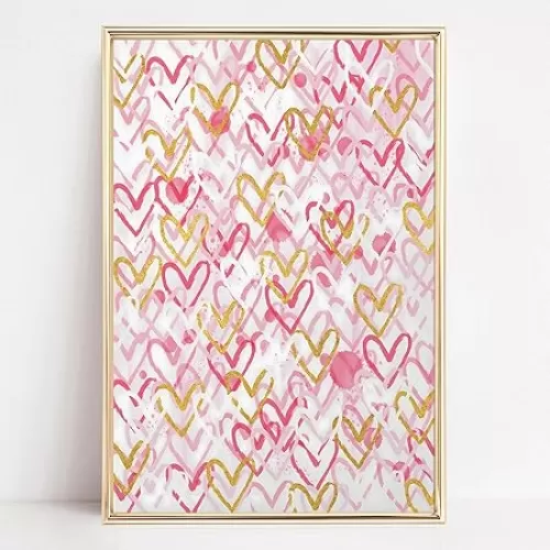 Pink And Gold Canvas Wall Art Heart Artwork Pink Aesthetic Posters Abstract Love Paintings Colorful Heart Prints Funky Heart Picture Pink Artwork Preppy Pink And Gold Wall Art Decor 16x24inch No Frame