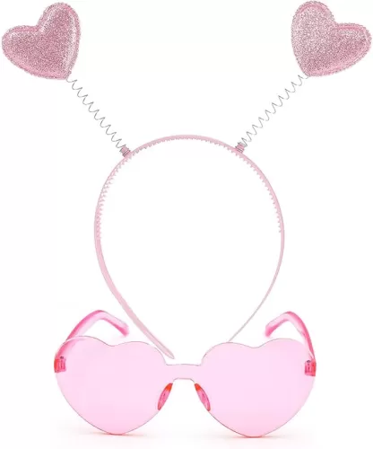 Pink Heart Headband Heart Shape Sunglasses Valentines Day Heart Headband for Valentines Day Props Halloween Party Accessory