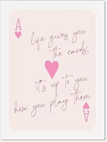 Pink Trendy Canvas Wall Art Ace of Hearts Lucky You Poster Retro Poker Print Cute Girly Pink Preppy Aesthetic Room Decor 12x16in Unframed