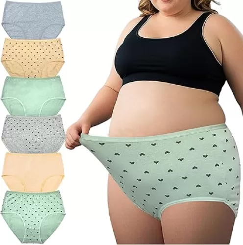 Plus Size XL-5XL Cotton Underwear Ladies High Waist Panties Heart Print Briefs 6 Pack