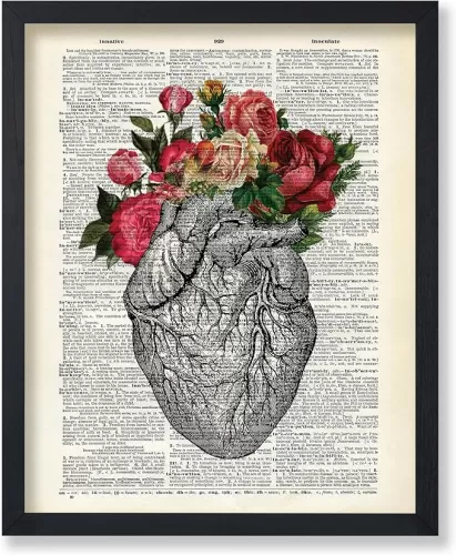Poster Master Dictionary Art Poster - Roses and Heart Print - Anatomical Heart Art - Flower Art - Anatomy Art - Gift for Doctor, Nurse - Floral Decor for Clinic, Hospital - 8x10 UNFRAMED Wall Art