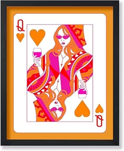 Poster Master Queen Of Hearts Print - Retro Playing Cards Poster - Funky & Groovy Card Art - Preppy Boho Wall Design - Trendy Dorm or Living Room Decor - 8x10 UNFRAMED Wall Art