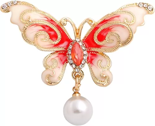 Premium Enamel Butterfly Brooch Pin for Women Rhinestone Crystal Pearl Butterfly Brooch Red/Green/Blue Butterfly Brooch Lapel Pin Clothing Hat Bag Accessories for Christmas Valentine