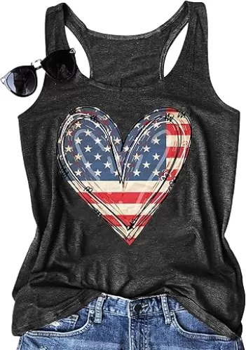 qdl USA Flag Heart Tank Top Women Patriotic Shirt American 4th of July Sleeveless Tops
