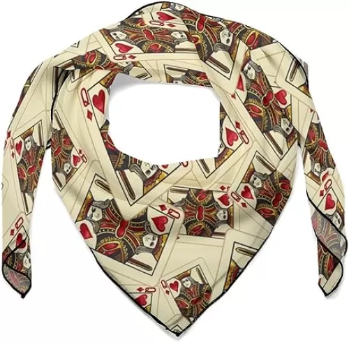 Queen of The Hearts Playing Card Poker Square Scarf 27 Inch Neckerchief Headscarf Bandana Hair Wraps Head Scarf for Men Women
