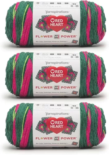 Red Heart All in ONE Flower Power Hyacinth Bucket Yarn - 3 Pack of 8.8oz/250g - 100% Acrylic - #4 Worsted (Medium) - 440 Yards - Knitting/Crochet