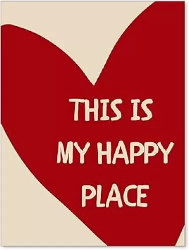 Red Heart Canvas Poster This Is My Happy Place Sign Wall Art Vintage Trendy Cute Minimalist Aesthetic Prints for Living Room Girly Bedroom Wall Decor 12X16 inch Unframed