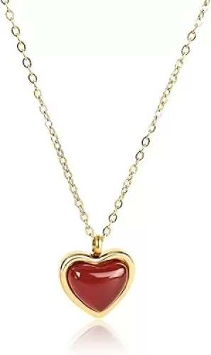 Red Heart Necklaces For Teen Girl, Red Carnelian Crystal Necklace, Heart Pendant Necklace As Anniversary, Birthday, Graduate, Valentine